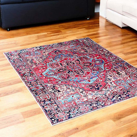 Orientteppich Rot Blau – Klassischer Vintage-Teppich mit Medaillonmuster

