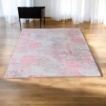 Rosa Teppich mit Ornamenten und Kreisen – Verspieltes Design für Wohnzimmer & Kinderzimmer