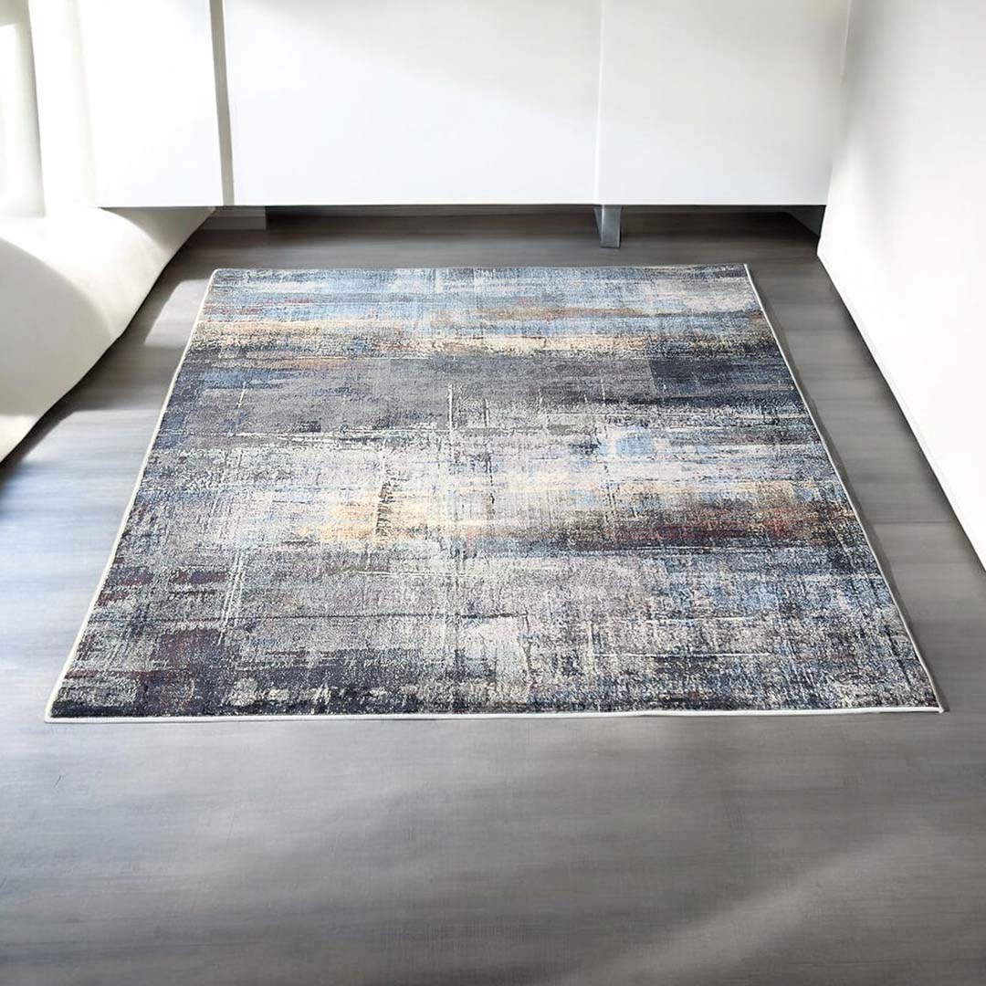 Moderner Teppich Grau Blau Braun – Abstraktes Design mit Struktur-Effekt