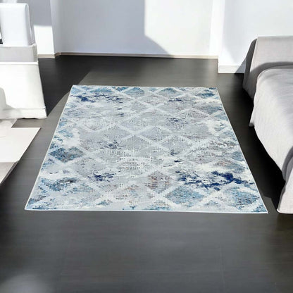 Moderner Wohnzimmer Teppich Grau Blau – Geometrisches Design im Used-Look