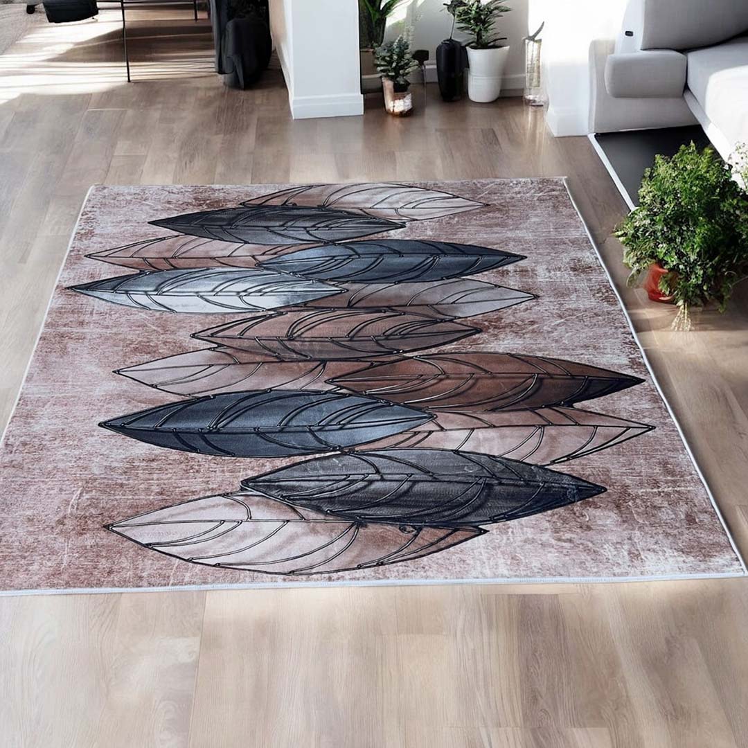 Metallic Leaf Harmony – Modern Decorative Rug