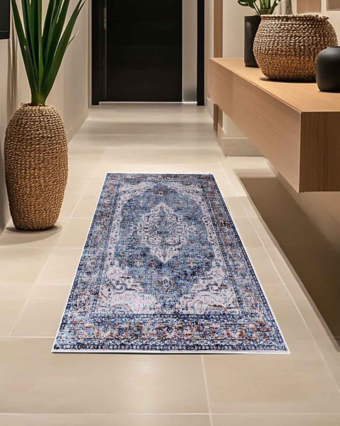 Laila vintage színes kék és fényes szőnyeg 